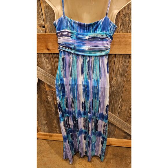 Ann Taylor size 2 Sleeveless Dress Sun Tie Dye Maxi Vacation Long Blue stretch - Picture 4 of 7
